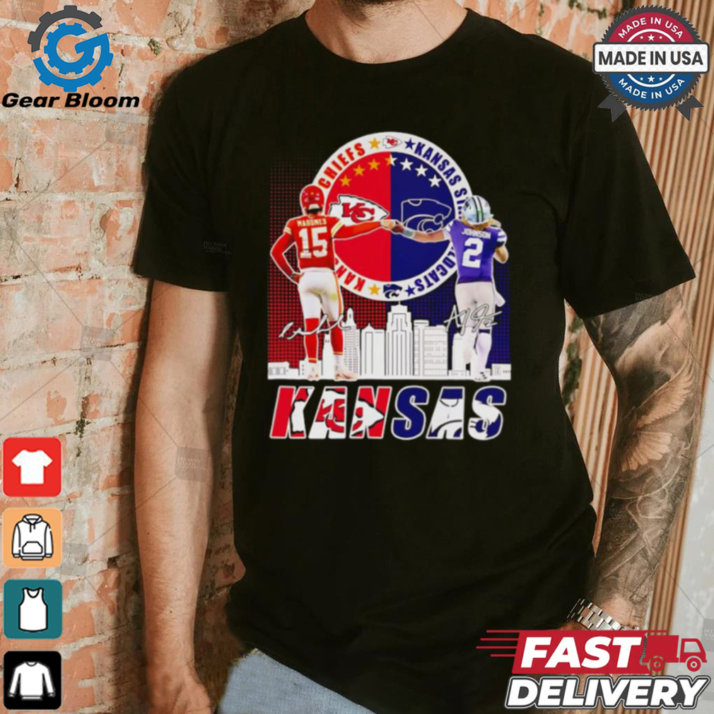 Patrick Mahomes and Avery Johnson Kansas signatures shirt Patrick Mahomes and Avery Johnson Kansas signatures shirt