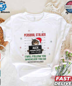Personal Stalker Pet Christmas Cat Santa mugshot I will follow you wherever you go shirt