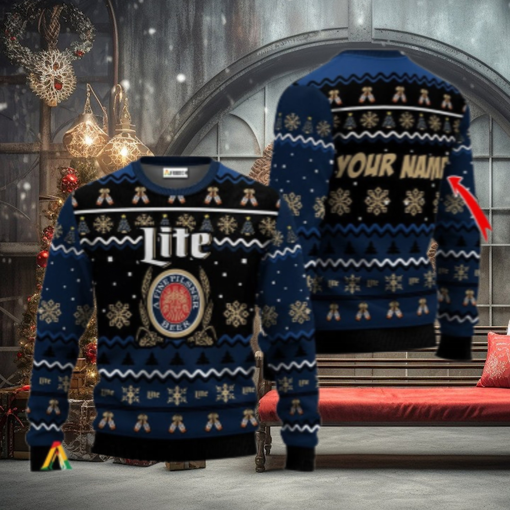 Personalized Miller Lite Holiday Cheer Ugly Sweater Personalized Miller Lite Holiday Cheer Ugly Sweater