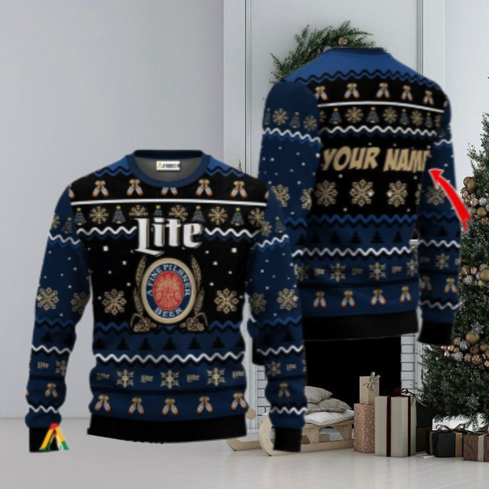 Personalized Miller Lite Holiday Cheer Ugly Sweater Personalized Miller Lite Holiday Cheer Ugly Sweater