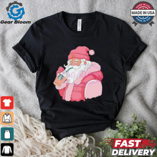 Pink Santa Claus drinking Starbucks shirt