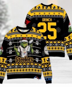 Pittsburgh Steelers x Grinch Christmas Dr. Seuss How the Grinch Stole Christmas with Super Bowl Trophy Custom Ugly Christmas Sweater