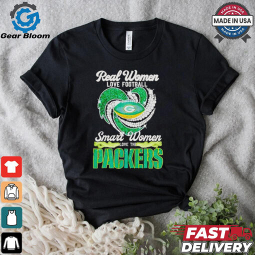 Real women love football smart women love the Green Bay Packers diamond heart shirt