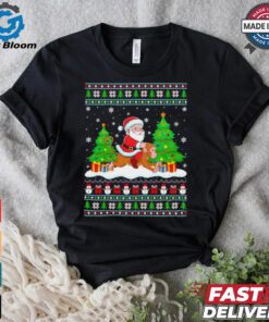 Santa Claus riding Monkey tree lights ugly Merry Christmas Tee Shirt