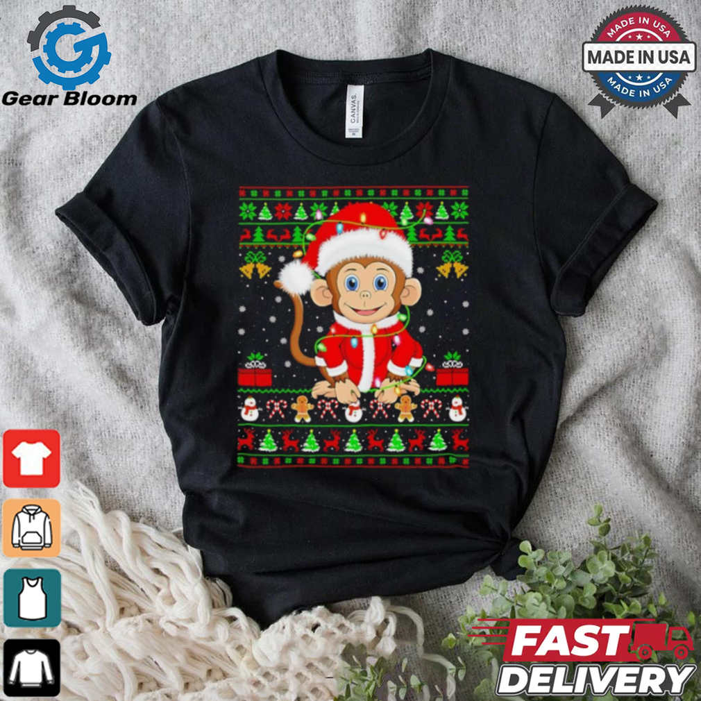 Santa Monkey lights Ugly Christmas Shirt Santa Monkey lights Ugly Christmas Shirt