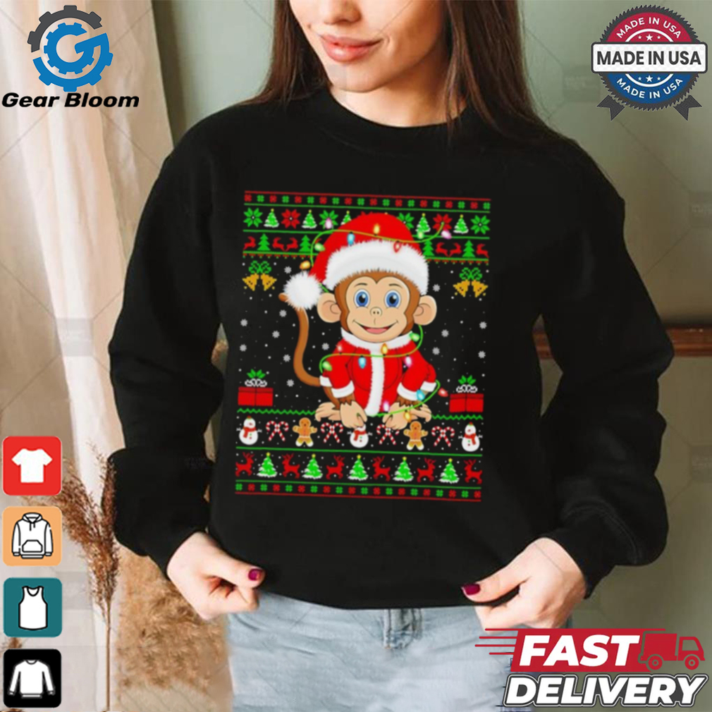 Santa Monkey lights Ugly Christmas Shirt Santa Monkey lights Ugly Christmas Shirt