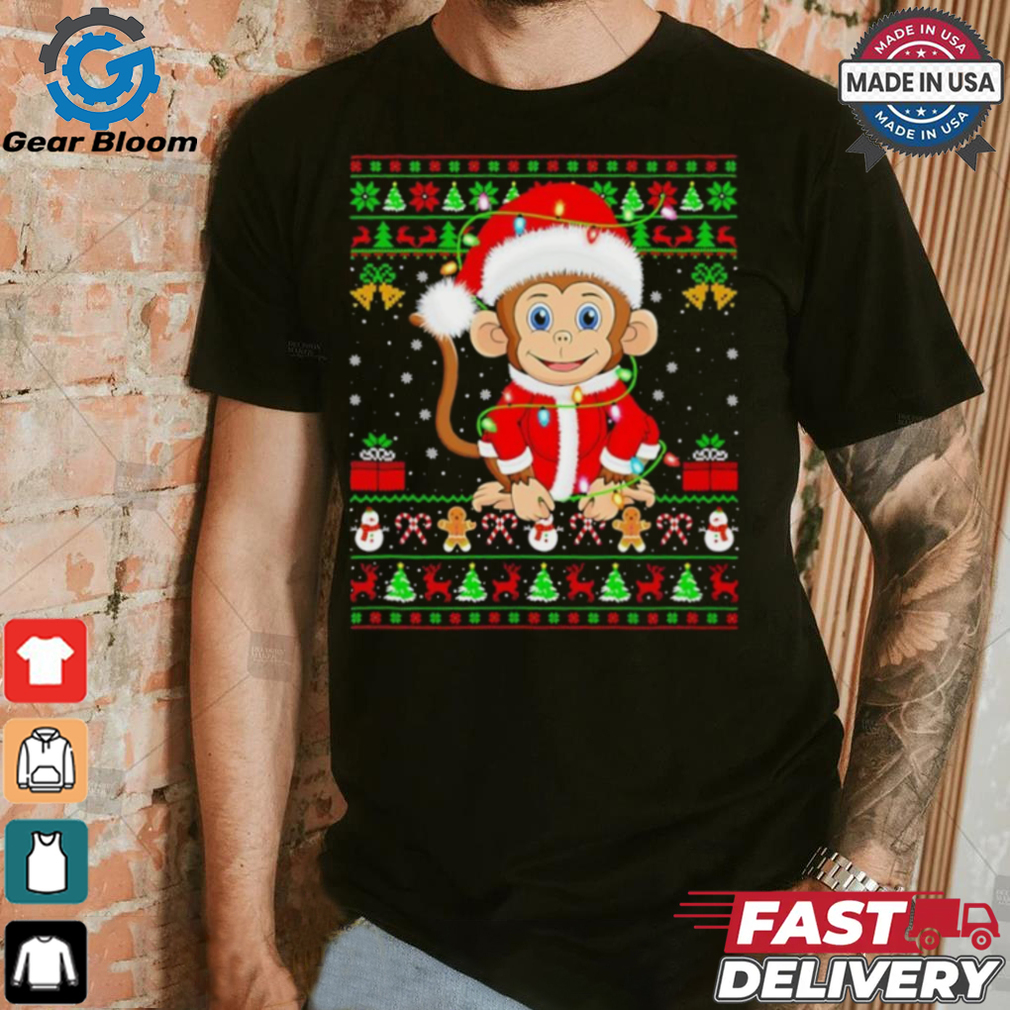 Santa Monkey lights Ugly Christmas Shirt Santa Monkey lights Ugly Christmas Shirt
