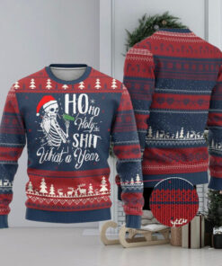 Skeleton Christmas Ugly Christmas Sweater Ho Ho Holy Shit What A Year Funny Boujee Xmas Vibe