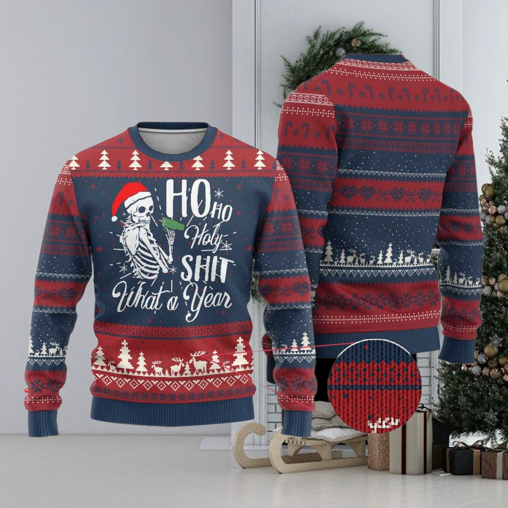Skeleton Christmas Ugly Christmas Sweater Ho Ho Holy Shit What A Year Funny Boujee Xmas Vibe Skeleton Christmas Ugly Christmas Sweater Ho Ho Holy Shit What A Year Funny Boujee Xmas Vibe