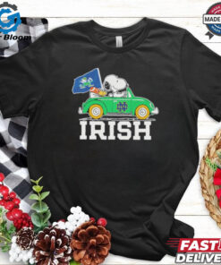 Snoopy And Woodstock Notre Dame Fighting Irish Driving Car Irish Flag Shirt