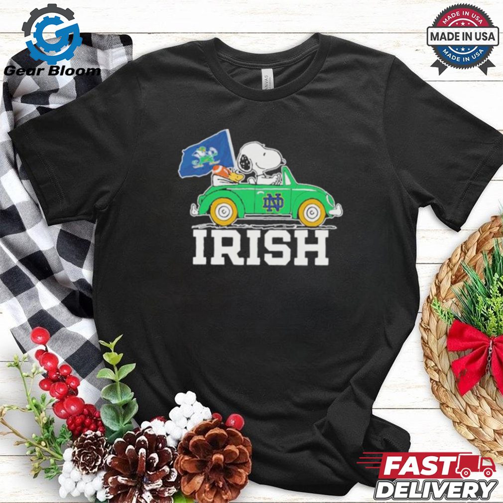 Snoopy And Woodstock Notre Dame Fighting Irish Driving Car Irish Flag Shirt Snoopy And Woodstock Notre Dame Fighting Irish Driving Car Irish Flag Shirt