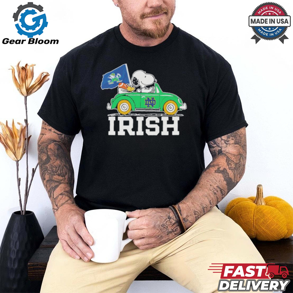 Snoopy And Woodstock Notre Dame Fighting Irish Driving Car Irish Flag Shirt Snoopy And Woodstock Notre Dame Fighting Irish Driving Car Irish Flag Shirt