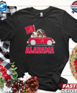 Snoopy and Big Al driving car let’s go Alabama Crimson Tide shirt