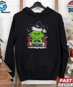 The Grinch Love Heart 2024 Denver Broncos Football Christmas Shirt