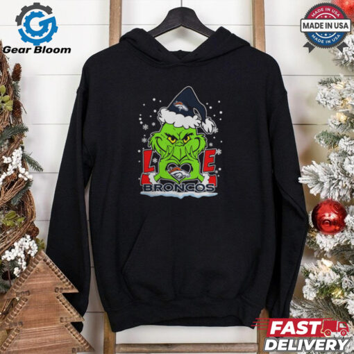 The Grinch Love Heart 2024 Denver Broncos Football Christmas Shirt
