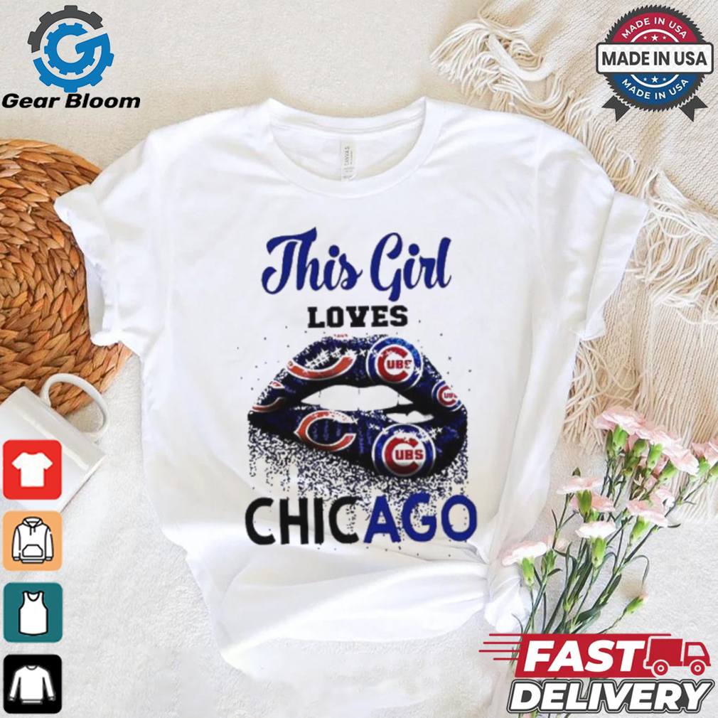 This girl loves Chicago Bears and Chicago Cubs lips bite shirt This girl loves Chicago Bears and Chicago Cubs lips bite shirt