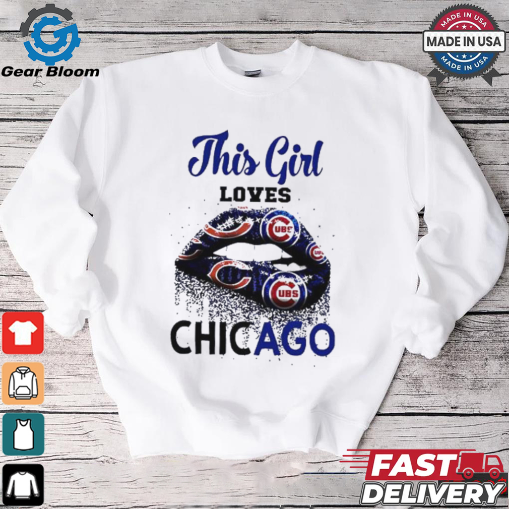 This girl loves Chicago Bears and Chicago Cubs lips bite shirt This girl loves Chicago Bears and Chicago Cubs lips bite shirt