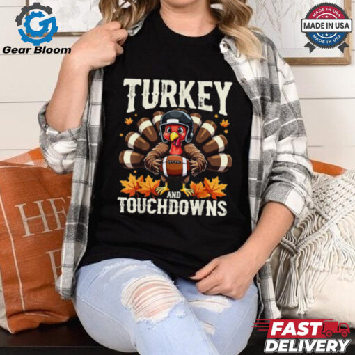 Turkey And Touchdowns Football Thanksgiving Shirts Men Boys T Shirt