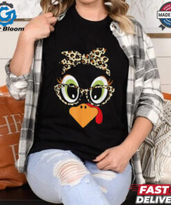Turkey Face Leopard Headband Glasses Thanksgiving Women Girl T Shirt