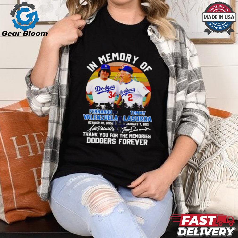 Valenzuela and Lasorda in memory of LA Dodgers forever signatures shirt Valenzuela and Lasorda in memory of LA Dodgers forever signatures shirt