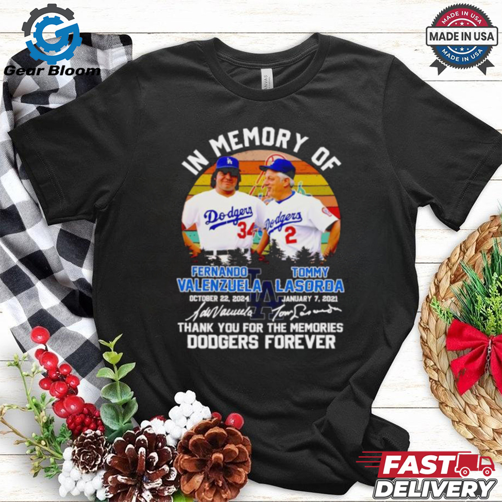 Valenzuela and Lasorda in memory of LA Dodgers forever signatures shirt Valenzuela and Lasorda in memory of LA Dodgers forever signatures shirt