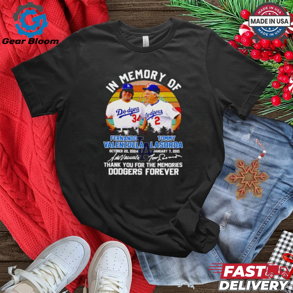Valenzuela and Lasorda in memory of LA Dodgers forever signatures shirt Valenzuela and Lasorda in memory of LA Dodgers forever signatures shirt