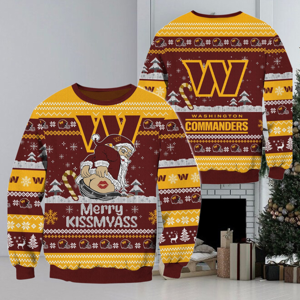 Washington Commanders NFL 2024 Merrykissmyass Funny Santa Claus Christmas Ugly Sweater Washington Commanders NFL 2024 Merrykissmyass Funny Santa Claus Christmas Ugly Sweater
