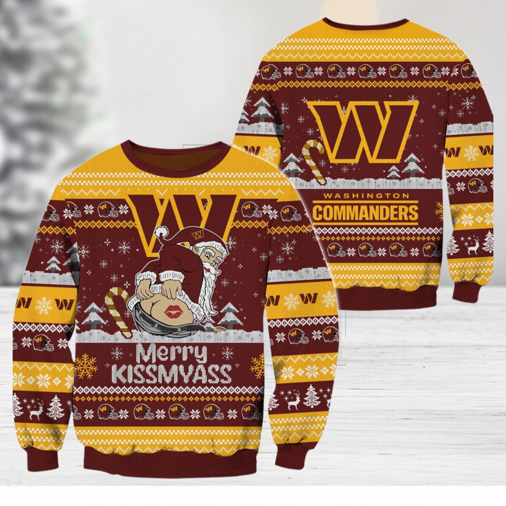 Washington Commanders NFL 2024 Merrykissmyass Funny Santa Claus Christmas Ugly Sweater Washington Commanders NFL 2024 Merrykissmyass Funny Santa Claus Christmas Ugly Sweater