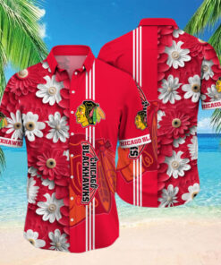 Chicago Blackhawks Daisy Stripe Hawaiian Shirt