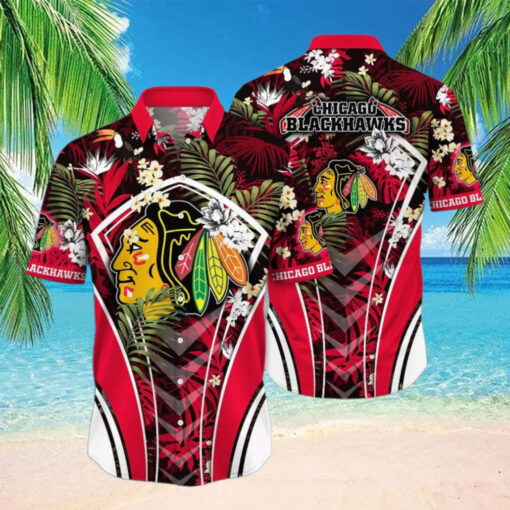 Chicago Blackhawks Tropical Gold Hawaiian Shirt