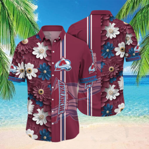 Colorado Avalanche Striped Floral Hawaiian Shirt