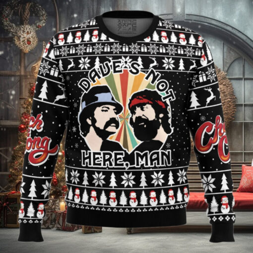 Daves Not Here Man Cheech and Chong Ugly Christmas Sweater