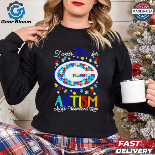 Green Bay Packers I wear blue for Autism accept understand love shirt
