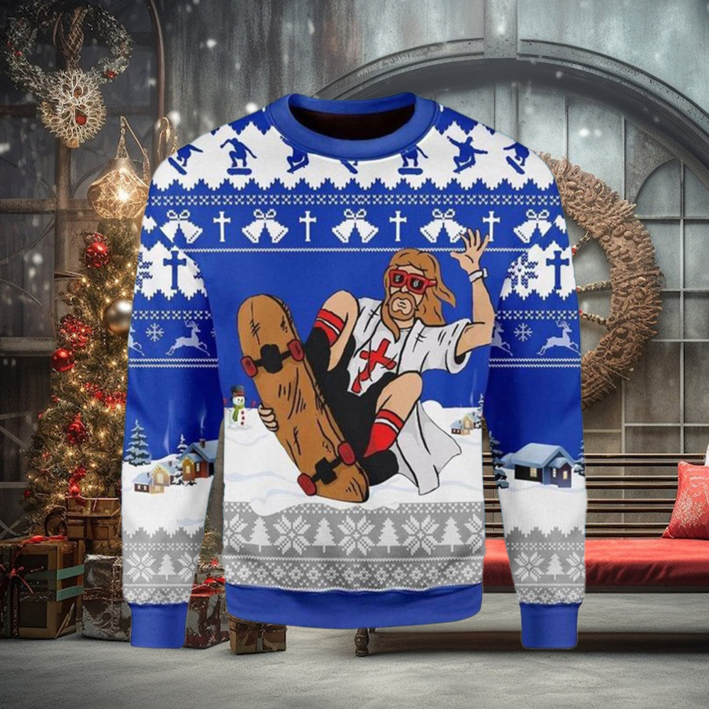 Jesus Skateboarding Christmas Ugly Christmas Sweater Jesus Skateboarding Christmas Ugly Christmas Sweater