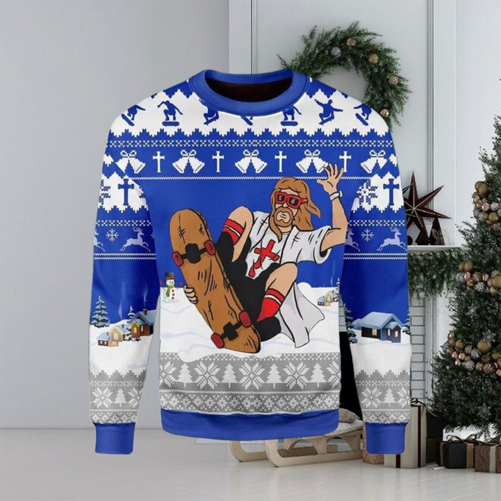 Jesus Skateboarding Christmas Ugly Christmas Sweater Jesus Skateboarding Christmas Ugly Christmas Sweater