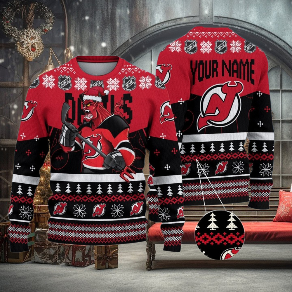 NHL New Jersey Devils Mascot Ugly Sweater For Christmas NHL New Jersey Devils Mascot Ugly Sweater For Christmas