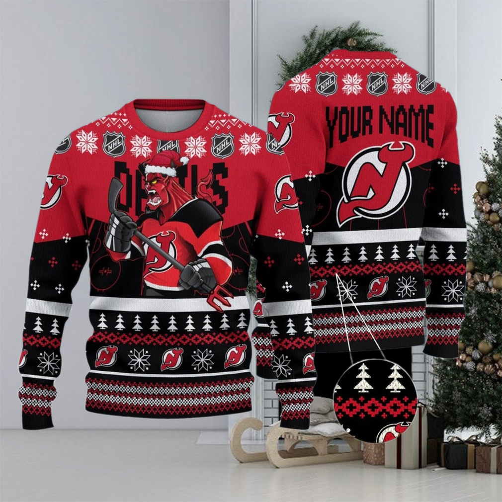 NHL New Jersey Devils Mascot Ugly Sweater For Christmas NHL New Jersey Devils Mascot Ugly Sweater For Christmas