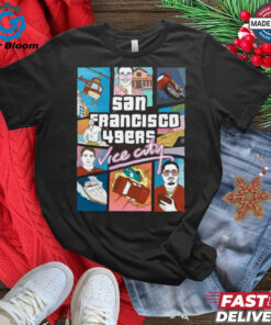 Official San Francisco 49ers Vice City Drawing the Niners Redemption Tour Day 106 Poster t shirt