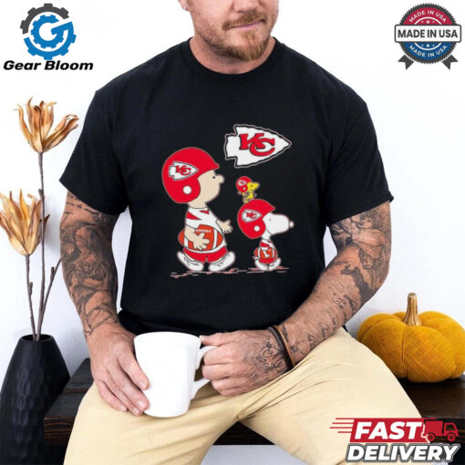 Peanuts characters Kansas City Chiefs football logo shirt