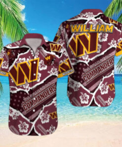 Personalized Washington Commanders Bold Hibiscus Hawaiian Shirt