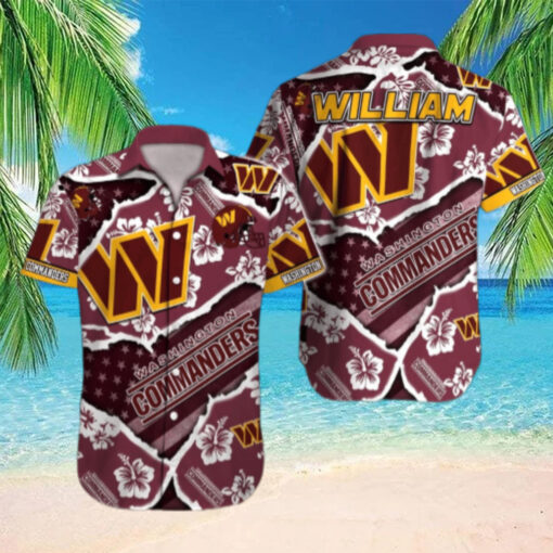 Personalized Washington Commanders Bold Hibiscus Hawaiian Shirt