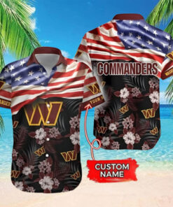 Personalized Washington Commanders Patriotic Floral Hawaiian Shirt