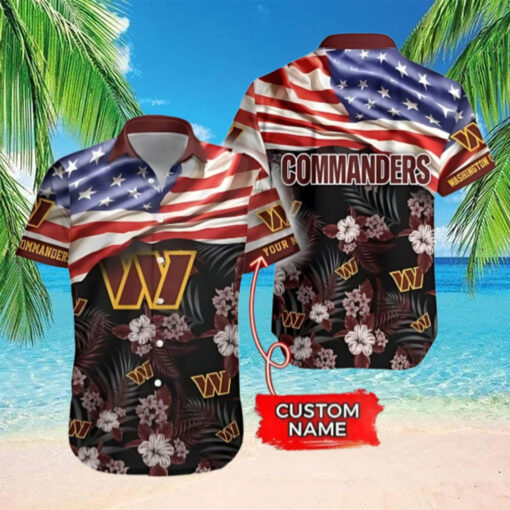 Personalized Washington Commanders Patriotic Floral Hawaiian Shirt