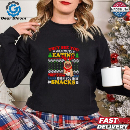They see you when you’re eating they know when you have snacks pug Christmas shirt