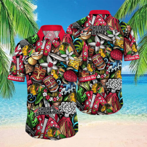 Chicago Blackhawks Tiki Adventure Hawaiian Shirt