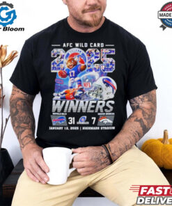 Buffalo Bills Beat Denver Broncos Winners AFC Wild Card Playoffs 2025 NFL Highmark Stadium Helmet Mascot T shirts