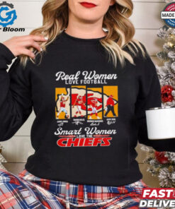 Chris Jones Travis Kelce Patrick Mahomes Andy Reid Real Women Love Football Smart Women Love the Chiefs Signatures Shirt - Celebrate Your Chiefs Pride with Exclusive Signatures Apparel, Perfect for Female Football Fans and Kansas City Chiefs Supporters.