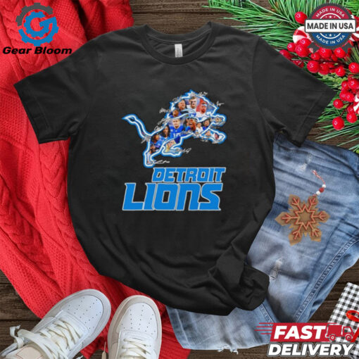 Detroit Lions logo player signatures shirt