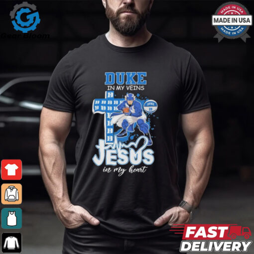 Duke Blue Devils In My Veins Jesus In My Heart Cross Mascot Shirt