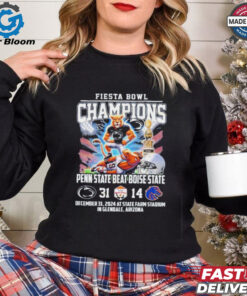 Fiesta Bowl Champions Penn State Nittany Lions Beat Boise State Broncos Mascot 2024 T-Shirt - Commemorate the Nittany Lions' Victory with Exclusive Fiesta Bowl Apparel, Perfect for Fans and College Football Supporters.